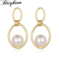 brighton high quality simulated pearl drop dangle earrings for women metal pendientes punk jewelry accessories new fashion