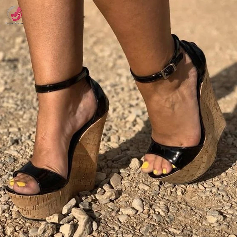 

Original Intention New Stylish Black Super High Wedge Sandals Woman High Platform Sexy Rome Style Summer Concise Shoes Female