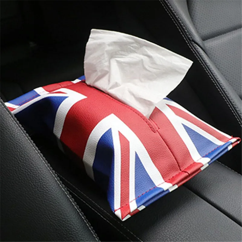 

1 Pcs 26.5cm*18.5cm Microfiber Leather British Style Car Tissue Box Creative Red And Blue Rice Word Flag Car Tray