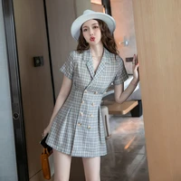 coigarsam plaid women one piece dress korean new summer dresses grid 9116