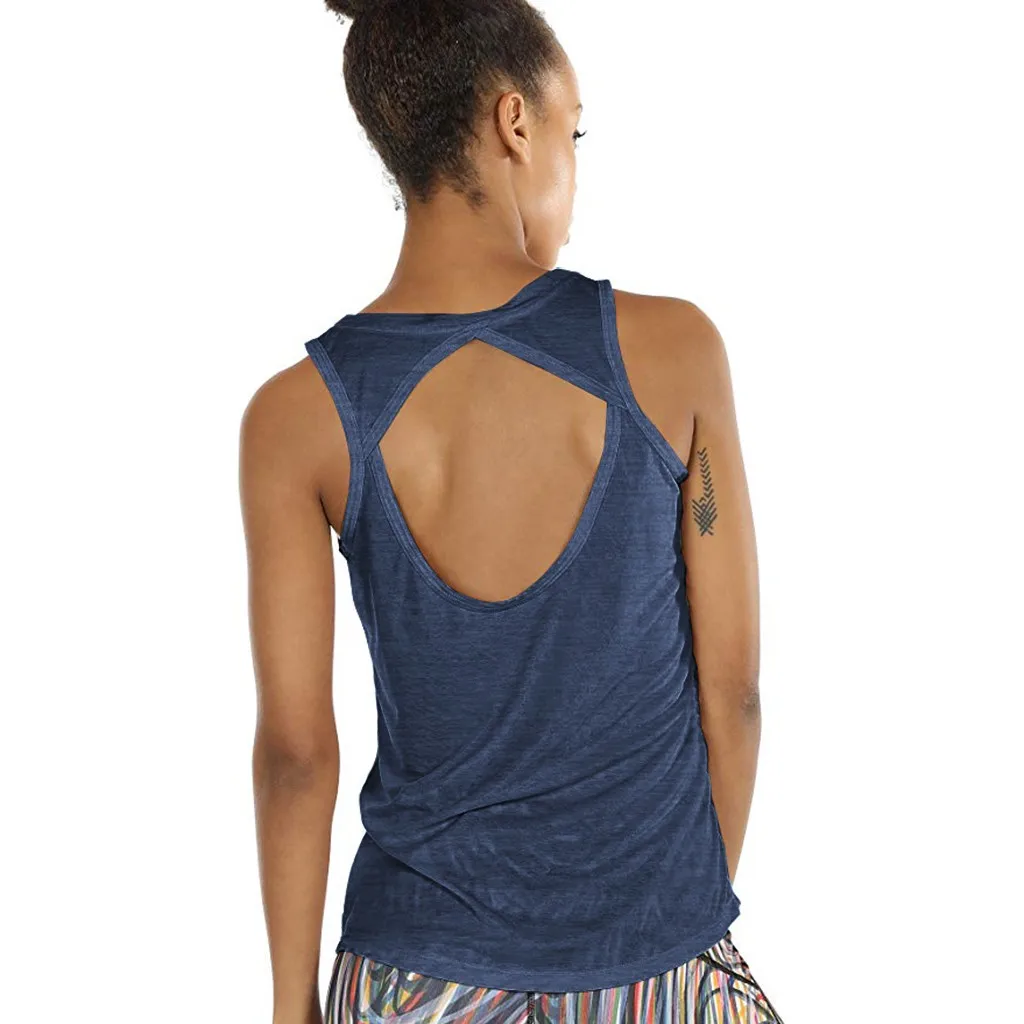 

Women Yoga Sexy Activewear Workout Open Back Fitness Racerback Tank Top Shirt Tops Women 2021 Mujer Camisetas