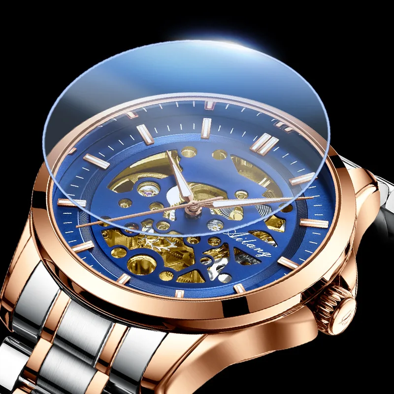 Mecânico de Aço Esportes à Prova Ailang Relógio Masculino Totalmente Automático Inoxidável Dwaterproof Água Oco Azul Dial Atmosférica Moda