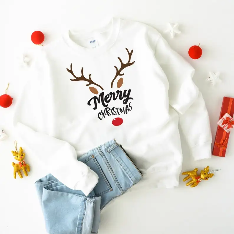 

Reindeer Merry Christmas Unisex Sizes Family Sweatshirt Xmas Shirt 100%Cotton O Neck Female Clothing Plus Size Casual Shirts y2k