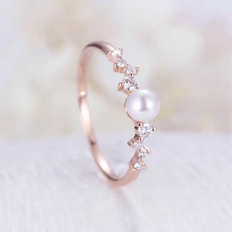 

Fashion women's Micro setting zircon synthetic pearl ring with white cutting ring size 6-10