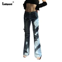 ladiguard womens boot cut jeans stand pocket denim pants staight leg trouser vintage skinny jean pants vaqueros mujer 2022