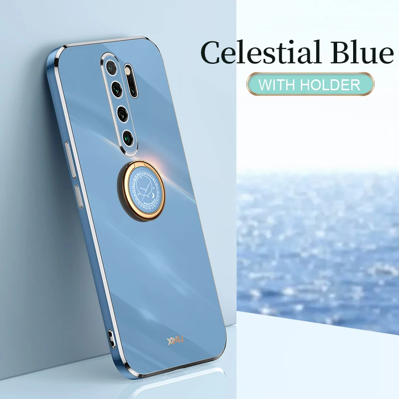 Plating Square Finger Ring Holder Phone Case On For Xiaomi Redmi Note 8 Pro 2021 New Note8 8pro Luxury Soft Silicone Stand Cover