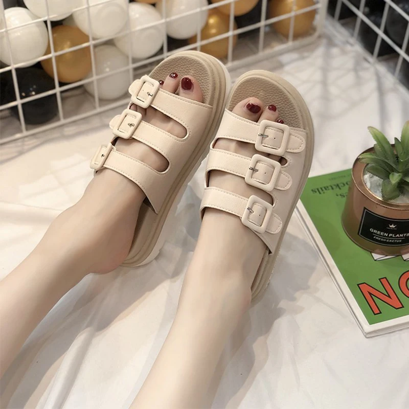 

Women Black Rome Slippers 2021 Summer Casual Platform Shoes Beach Slides Fashion Buckle Strap Designer Outdoor Flat Shoes Women