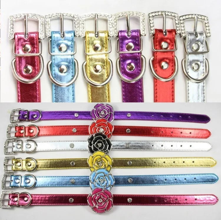 Роскошный со стразами цветок Bling Ошейник для собак свинцовый мягкий кожаный регулируемый ошейник для щенков и кошек