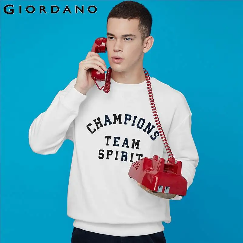 Giordano мужской джемпер с круглым воротом и длинными рукавами на передней части
