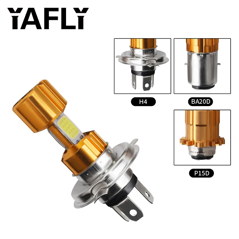 YAFLY яркий Cob H4 Hi/Lo луч мотоцикла светодиодный фара Модифицированная лампа P15D BA20D 16