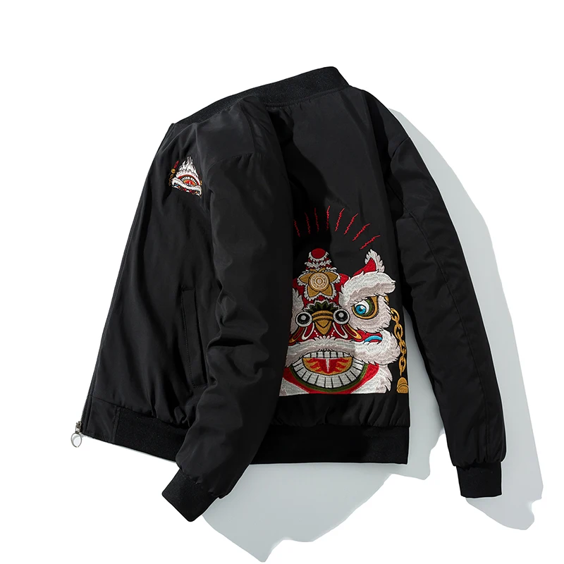 Зимняя куртка для мужчин с вышивкой в китайском стиле и женщин виде льва
