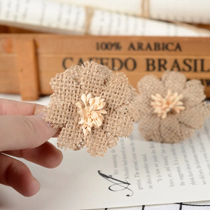 

1pc 5cm Handmade Natural Burlap Flowers for DIY Handmade Crafts, Home Embellishment, Wedding, Christmas, Party Decoration