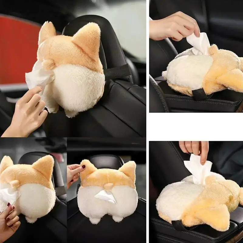 

Corgi Butt Cat Car Tissue Holder Napkin Box Vehicle Backseat Tissue Case Holder for Home Car Bathroom
