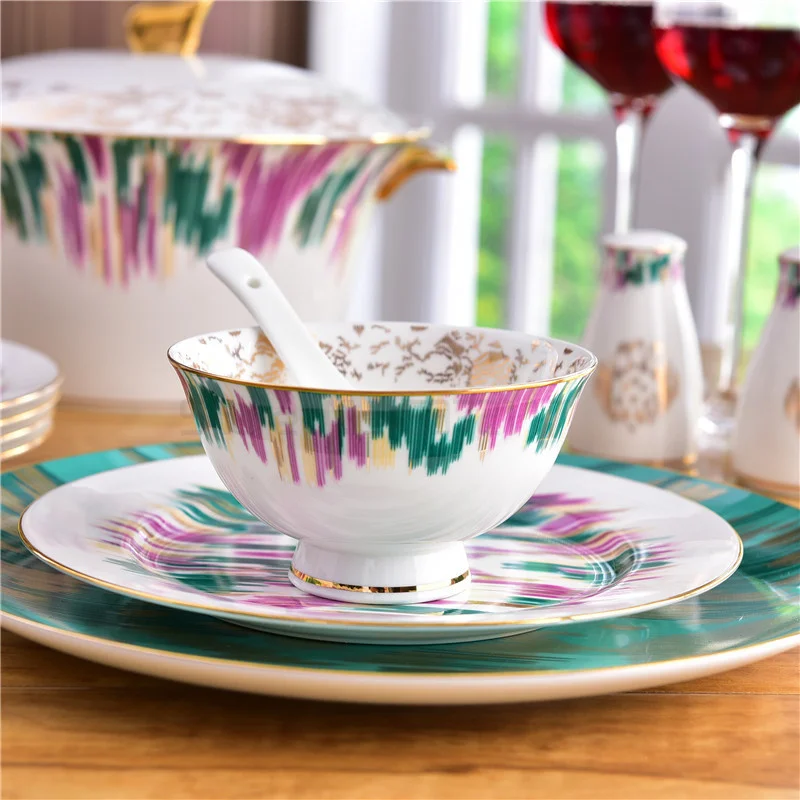 

Luxury Bone China Dishes And Plates Porcelain Cake Dish Pastry Fruit Tray Ceramic Tableware Steak Dinner Plates