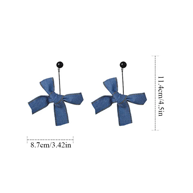 

Cute Bowknot Round Denim Ear Studs Blue Retro Ear Jewelry Drop Earrings Korean Style Heart Square Geometric Earrings For Girls