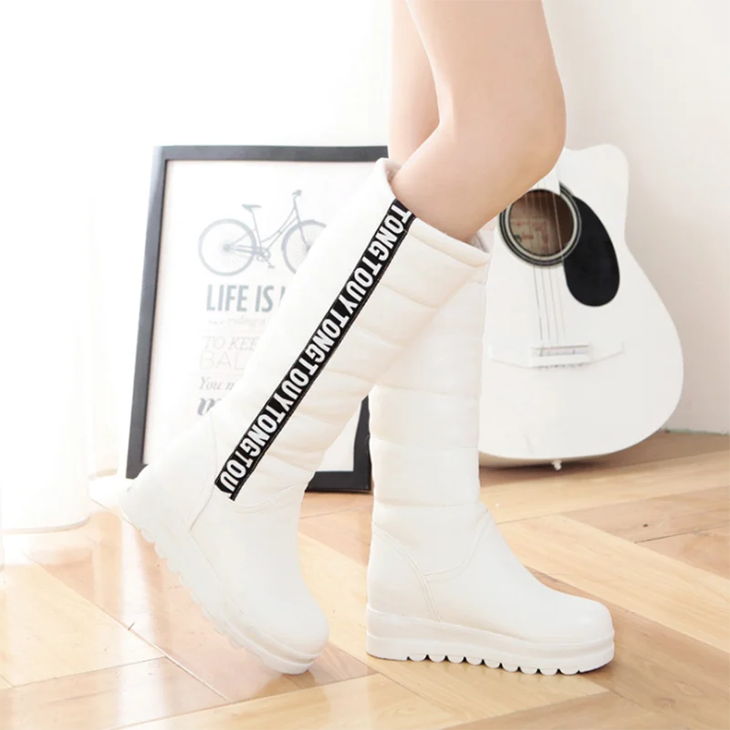 

2020 Winter Women Shoes Knee high Boots Female Elevator Flat Thermal Velvet Snow Boots Platform Cotton-padded Shoes Size 34-43