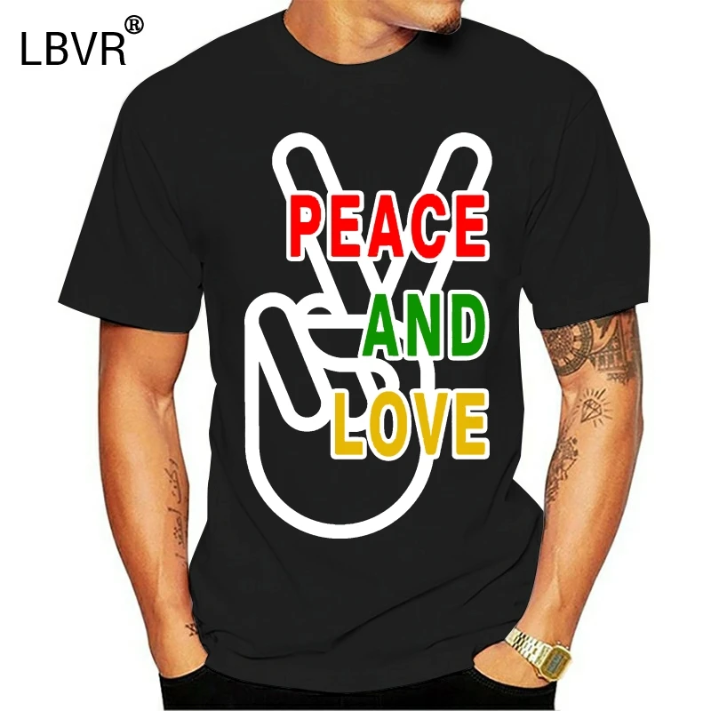 Мужская футболка с надписью Peace and love hand sign растамен раста арт Черная