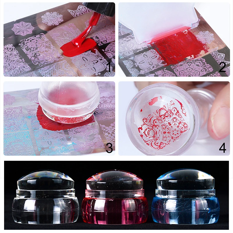 

Magnified Diy Clear Nail Art Stamp Scraper Round Manicure Transfer Enlarge Pattern Transparent Silicone Double Top Nail Tool