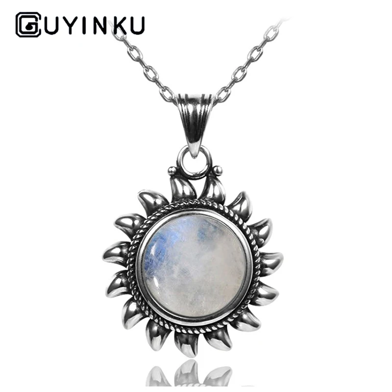 GUYINKU Sun дизайн 10 мм натуральный лунный камень 925 пробы ювелирные изделия подвески