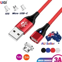 ugi au stock 3a fast magnetic charger cable micro usb type c usb c charging cable for android high speed for iphone samsung htc