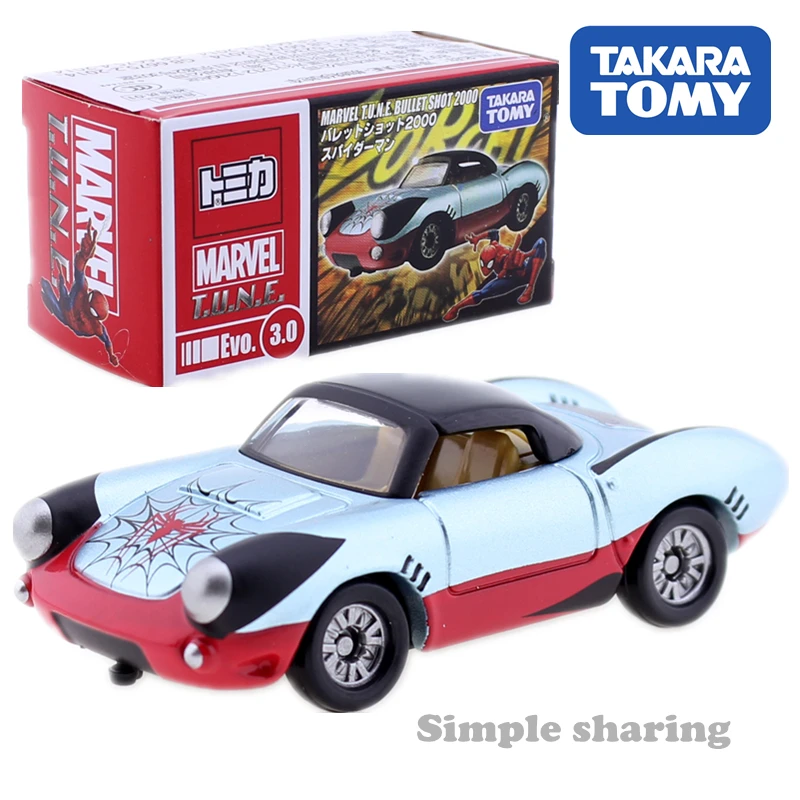 

Takara Tomy Marvel Tune Tomica Evo.3.0 Bulletshot 2000 Spider Man Anime Figure Roadster Diecast Car Mould Magic Toys Model