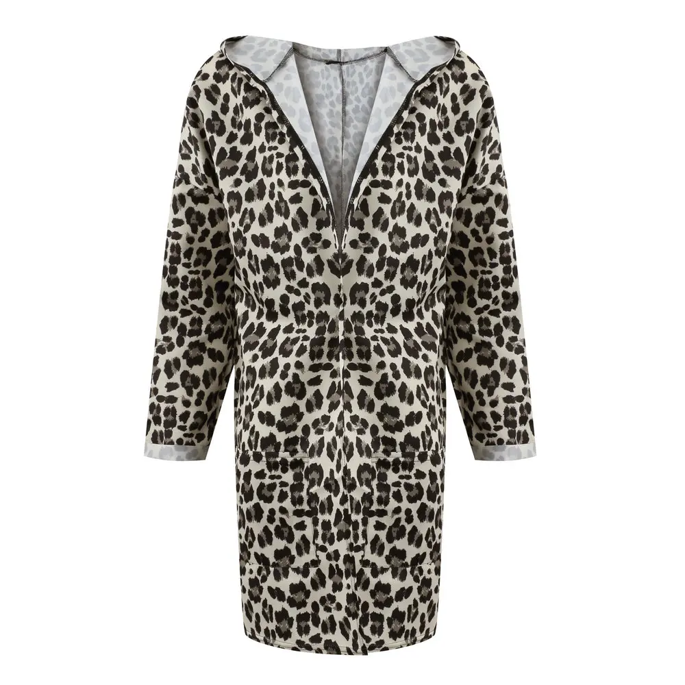 

Sexy Women Lady Leopard Print Cardigan Hooded Jackets 2019 Brand New Long Coat Cardigan Loose Outwear Kimono Jacket