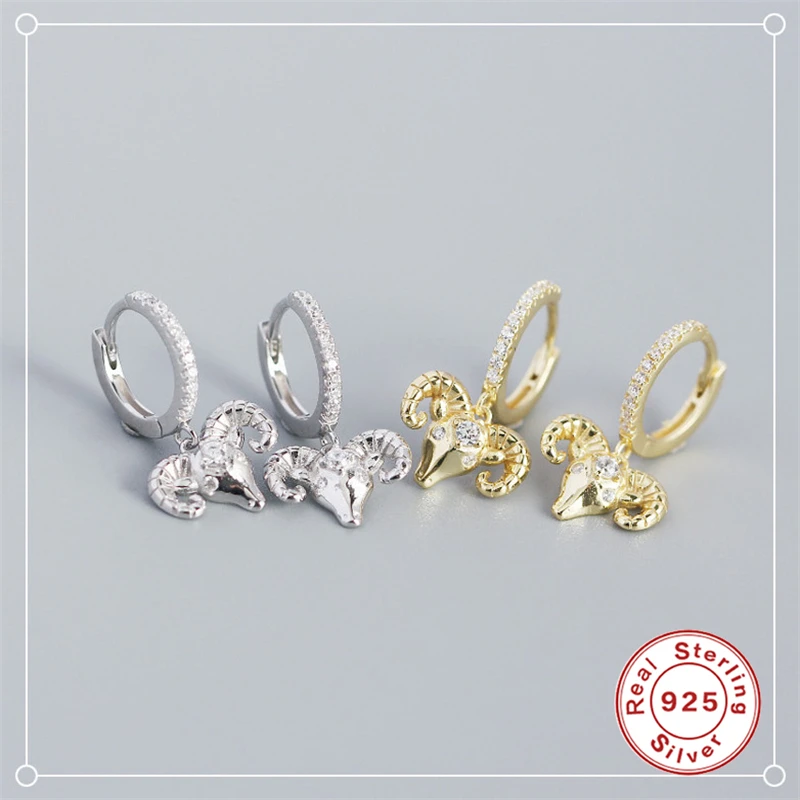

ROMAD S925 Sterling Silver Sheep Head Diamond Earrings Exquisite Animal Hoops Earrings For Women Trend Silver Earring Jewelry