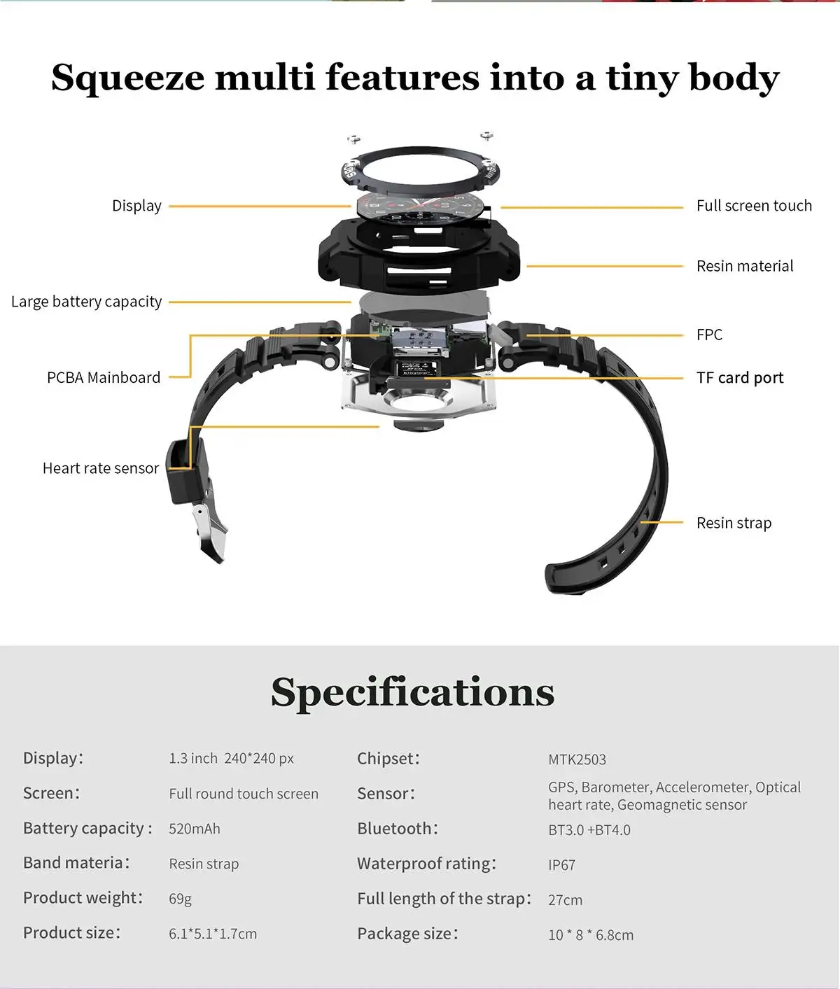 Умные часы UTELITE с Bluetooth и функцией вызова, запись звука, gps, ремешок, TF карта, воспроизведение музыки, Компасы, спортивный браслет для huawei, Xiaomi, iPhone