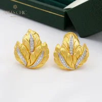 6prs 18K Gold Tone Leaf Renaissance Earring Paved CZ Bridal Maple Earrings Nature Statement Tradition Wedding Studs C11E4S25642