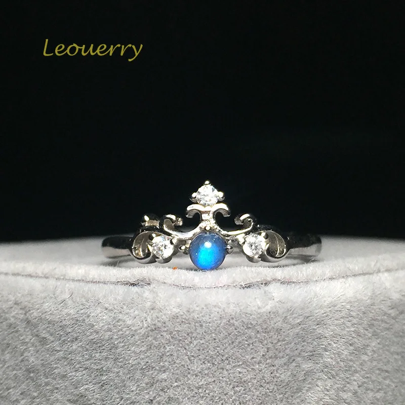 Leouerry 925 пробы серебро натуральный лунный камень синего цвета корона открытые