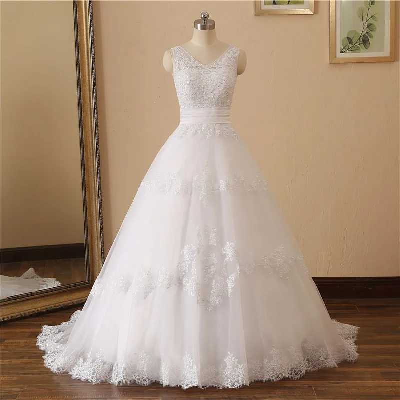 Real Pictures Sexy Sleeveless Wedding Dress Backless Robe De Mariee 2020 Plus Size Lace Appliques Beading Bride Gowns | Свадьбы и
