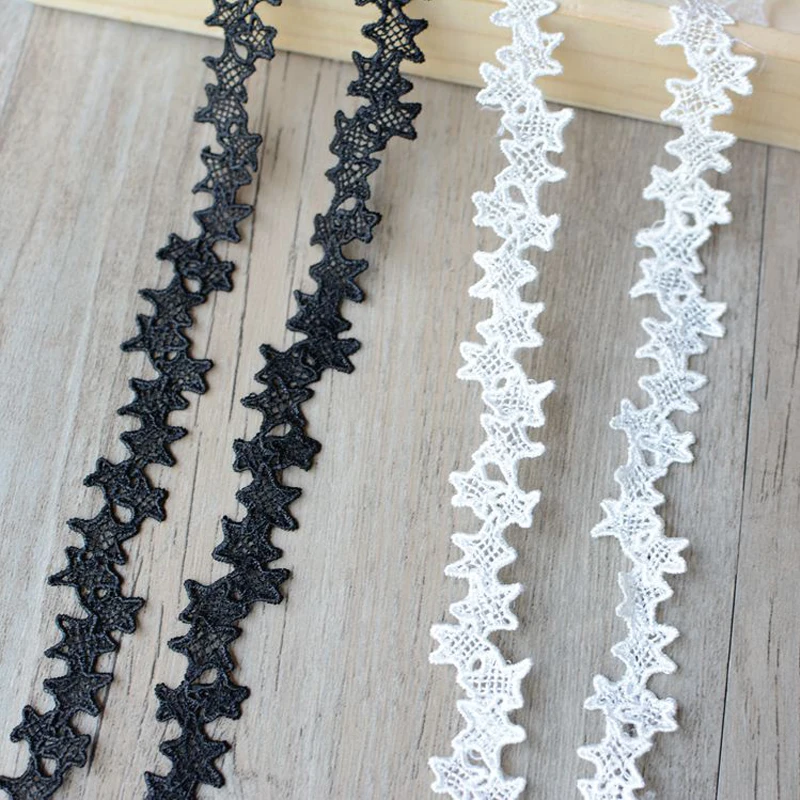 Новинка кружевная лента со звездами черно белая ткань с аппликацией свадебное