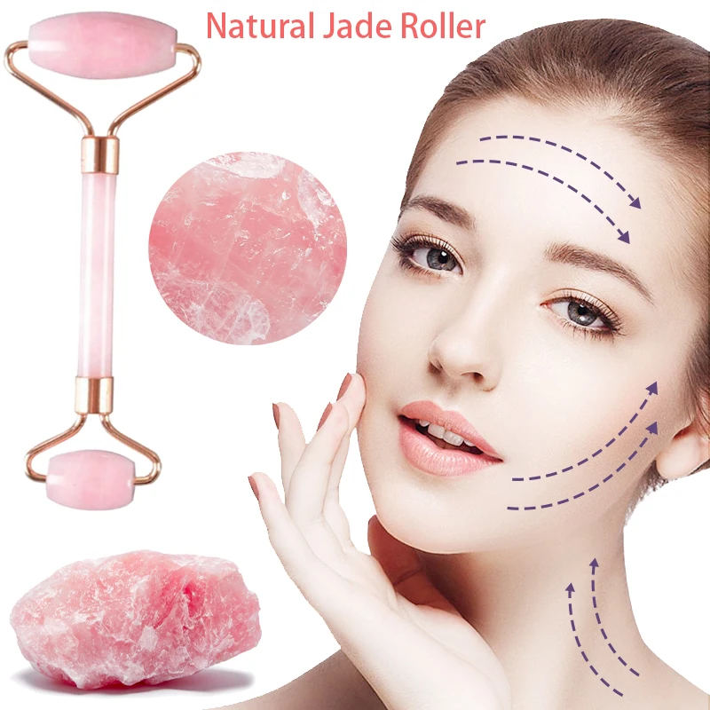 

Rose Quartz Jade Roller Face Slimming Massager Face Lifting Natural Jade Stone Facial Massage Roller Skin Care Beauty Set Box