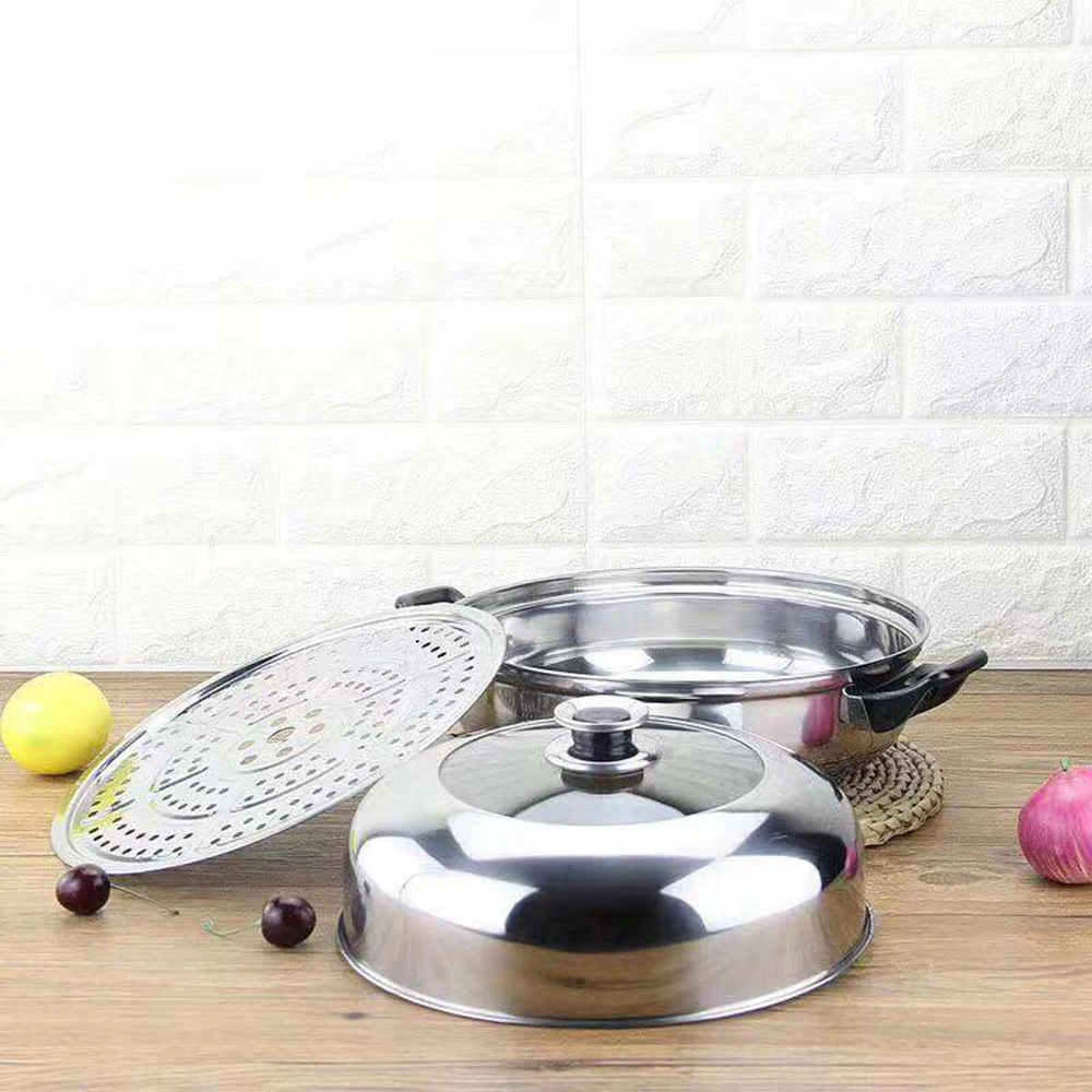 28 см Нержавеющая сталь кастрюли Пароварки утолщенные двойные котла 2 пароварка