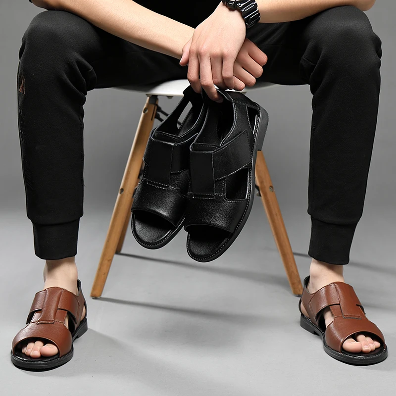 

New Design Men Rome Sandals Leather Fashion Sandals Black Men Summer Shoes Comfortable Gladiator Sandals Dropshipping 38-47