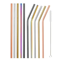 10pcs 10 colors mixed reusable metal straws with brush set 304 stainless steel drinking straws for party drinking bar drinkware