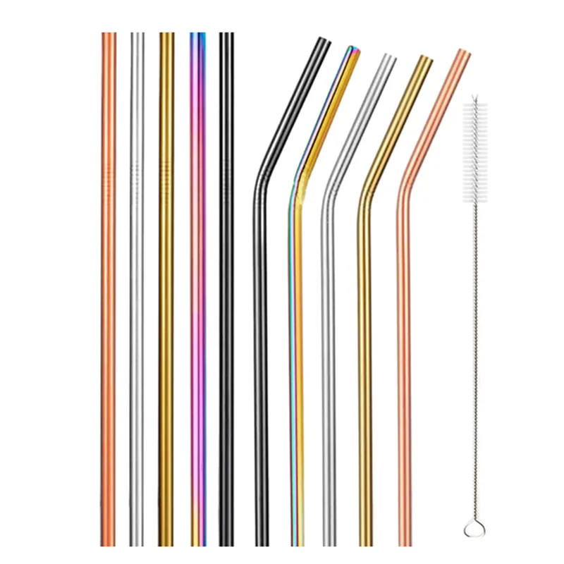 10Pcs 10 Colors Mixed Reusable Metal Straws with Brush Set 304 Stainless Steel Drinking for Party Bar Drinkware | Дом и сад