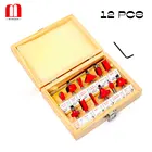 12 шт. фрезы из карбида вольфрама, аксессуары для вращающихся электроинструментов с деревянной коробкой, хвостовик 14 и 12 дюйма