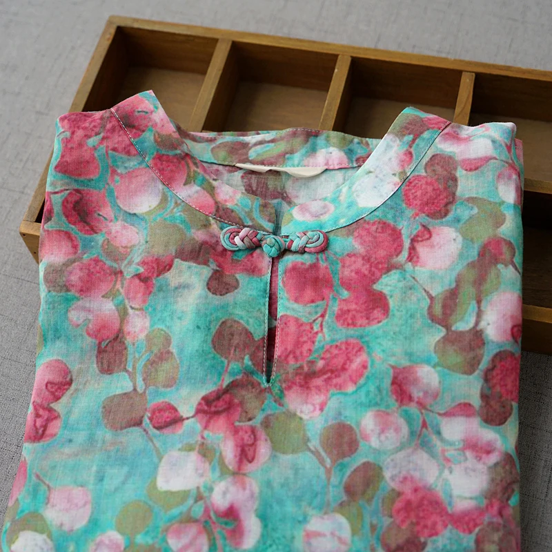 Женский свободный пуловер в китайском стиле удобный тонкий прозрачный из рами с