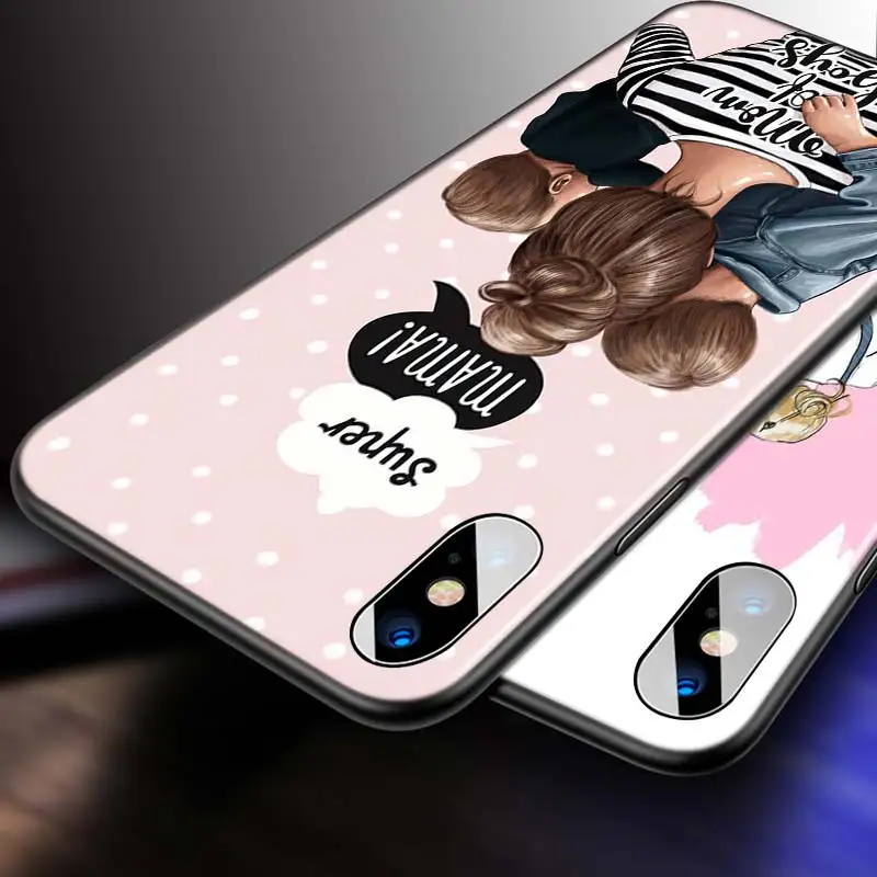 

For iPhone 12 11 Pro Max mini Bright Black Case Dad Mom Baby Girl for iPhone Max XR X 8 7 6 Plus 5S SE Phone Case