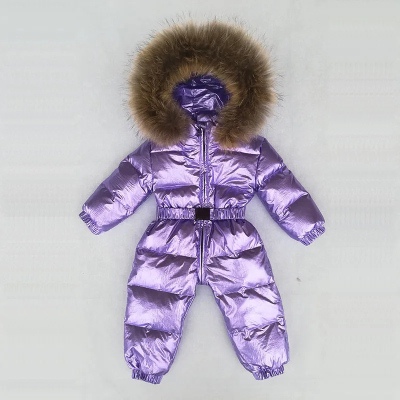 Purple Luxury Gold Infant Baby Down Rompers Duck Down Filling Kids Baby Snowsuit Thick Warm Hooded Toddler Boys Girls Winter Jacket - Color: Purple