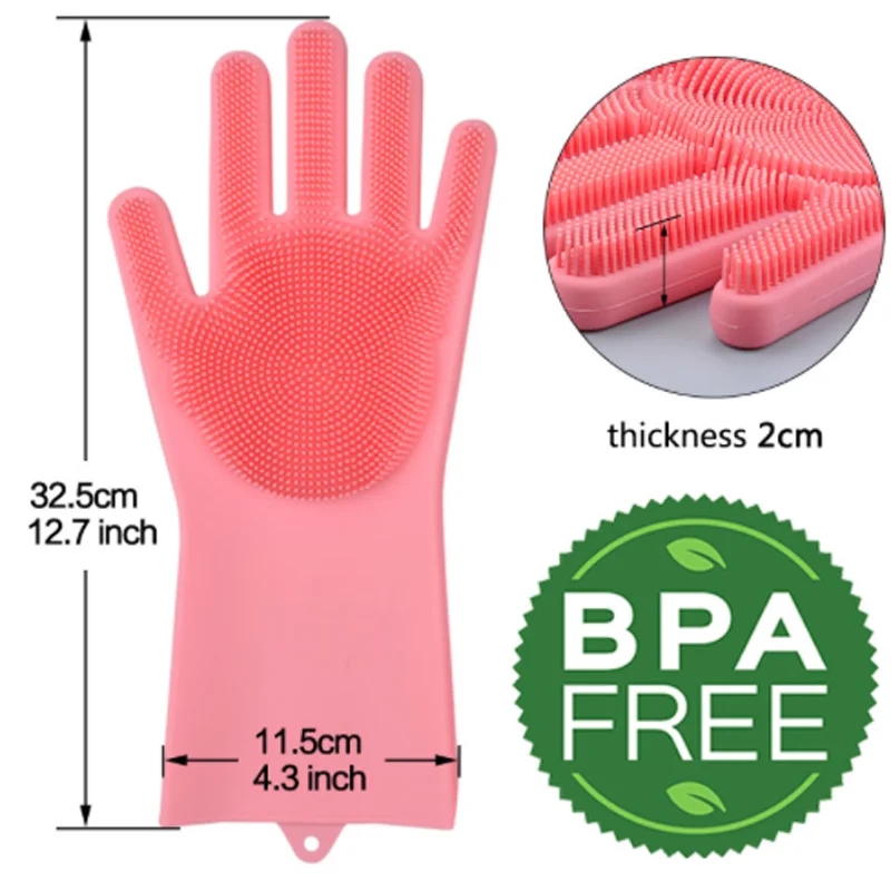 Силиконовые посудомоечный скребок Перчатки губчатой резины с эффектом
