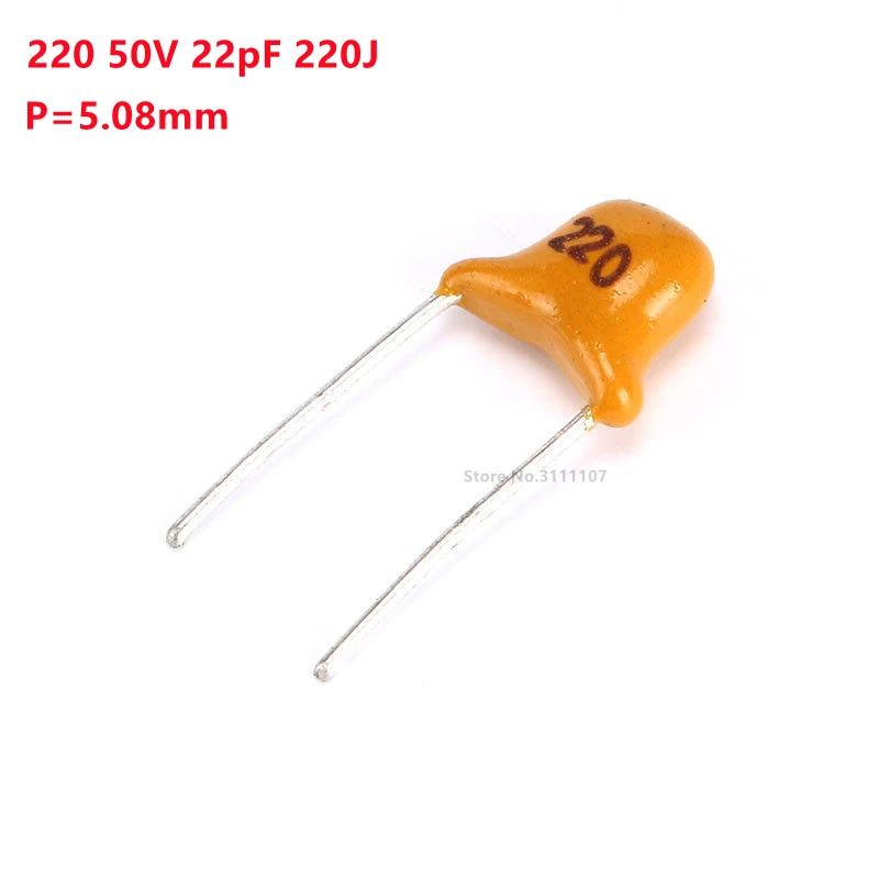 

100pcs/lot Multilayer ceramic capacitor 220 50V 22pF 220J P=5.08mm