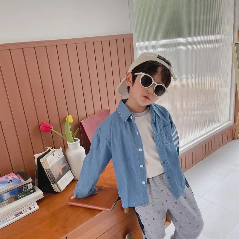 

Jean Spring Summer Boys Blouses Shirts Kids Children Clothing Top Overcoat Costume Sport Beach Cotton School High Quality