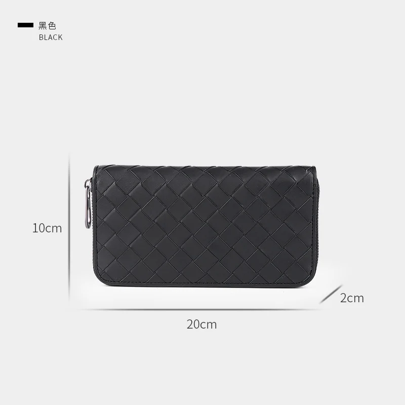 

Hmn Partn Ers Genuine Leather Cowhide High Quality Long Men Zipper Wallet Fashion Large Capacity Woven Plaid Designer Purse