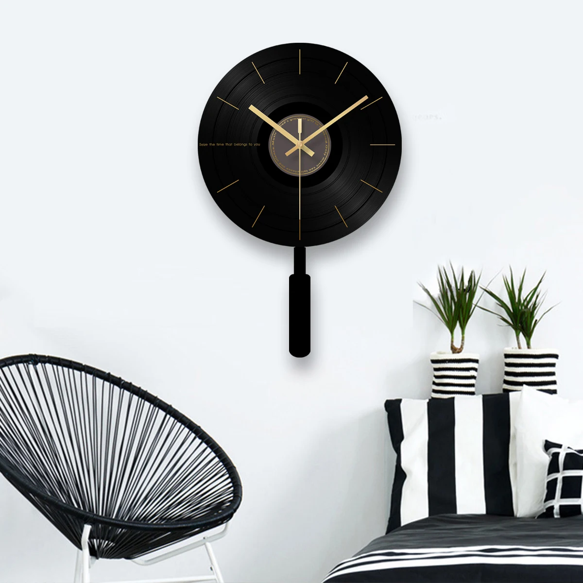 Большие черные стеклянные скандинавские настенные часы современный дизайн