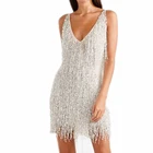 Соблазнительное облегающее платье с глубоким V-образным вырезом и открытой спиной, весна-лето 2021, Клубное вечернее мини-платье с бахромой и бахромой для выпускного вечера, платья