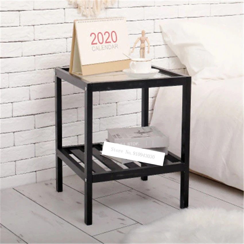 

Simple Bedside Table Small Partment Solid Wood Bedside Frame Bedroom Transformation Tempered Glass Rack Bedside Practical Table