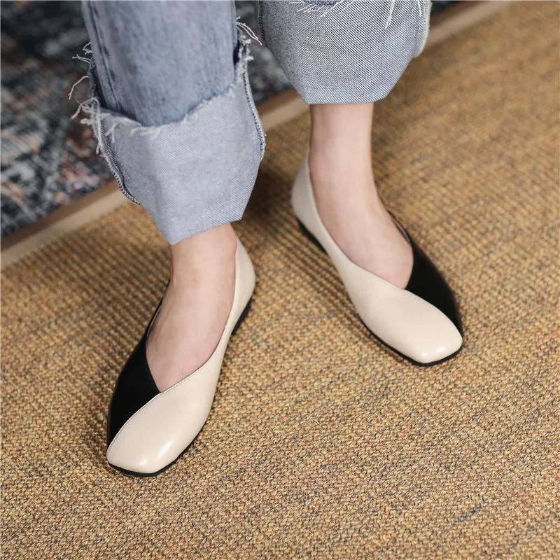 

MoonMeek 2021 New Arrival Women Flats Genuine Leather Ladies Single Shoes Summer Shallow Mixed Colors Flat Heel Shoes
