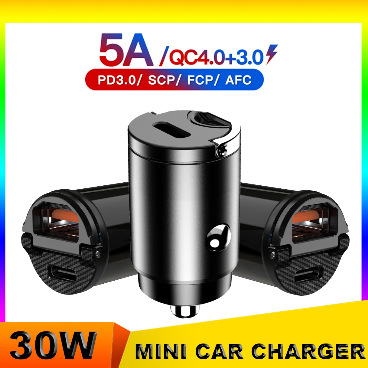 usb car charger quick charge 4 0 qc4 0 qc3 0 qc scp 5a pd type c 30w fast car usb charger for iphone xiaomi mobile phone free global shipping